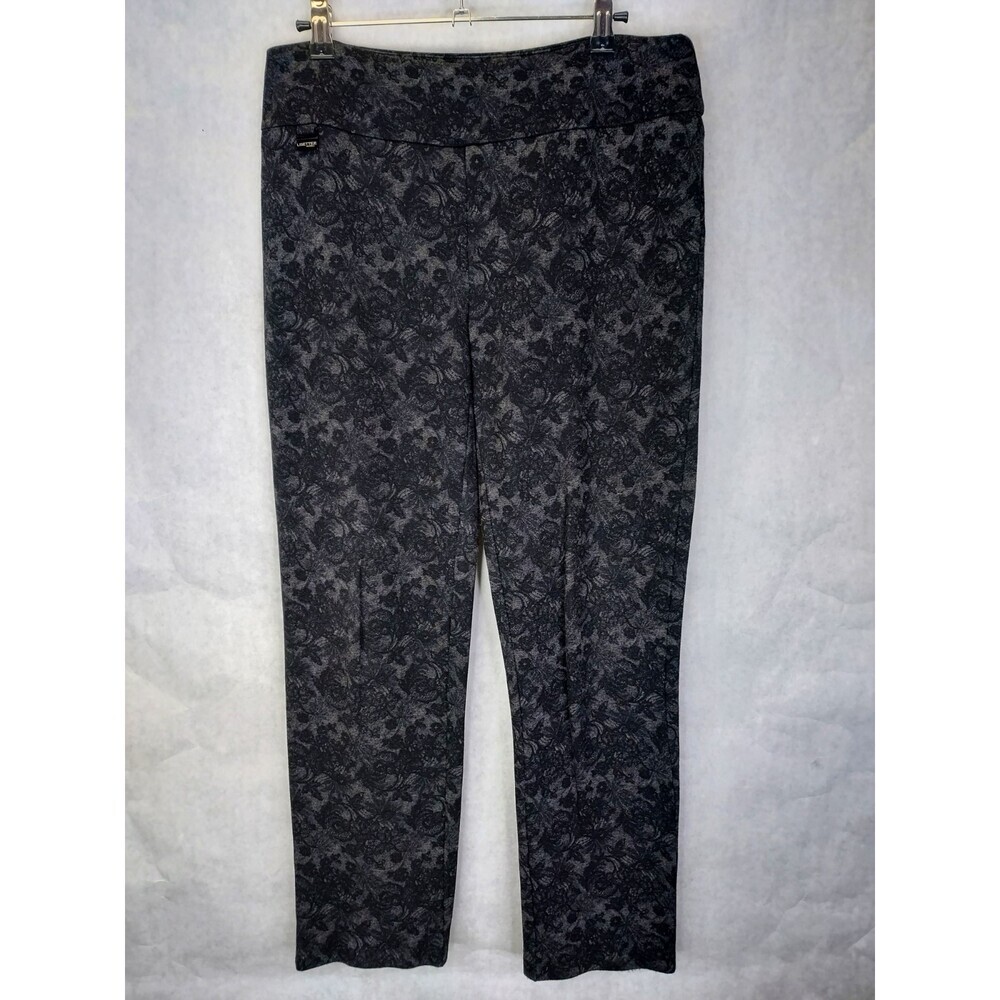 Lisette Montreal Slim Ankle Pants Women's 10 Pull-On Grey Floral Paisley Preppy